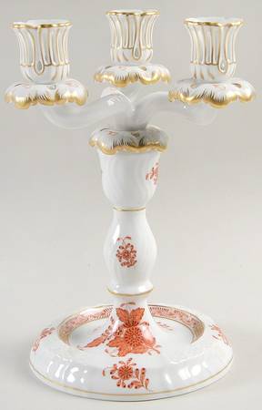 Chinese Bouquet Rust (AOG) 9" 3 Light Candlestick W/Wire Hole