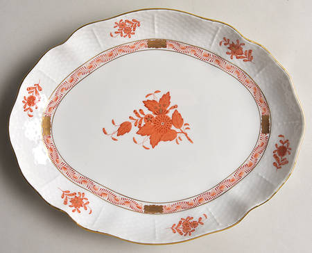 Chinese Bouquet Rust (AOG) 10" Oval Serving Platter