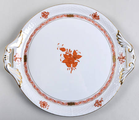 Chinese Bouquet Rust (AOG) 12" Round Tray with Handles