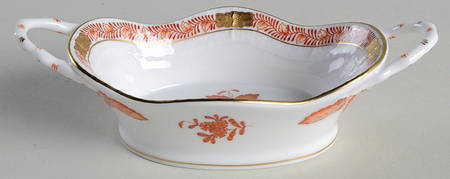 Chinese Bouquet Rust (AOG) 4" Oval Basket with Handles by Herend