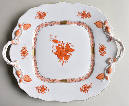 Chinese Bouquet Rust (AOG) Square Handled Cake Plate