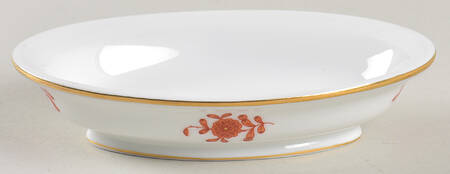 Chinese Bouquet Rust (AOG) Oval Box W/Mandarin Finial No Lid