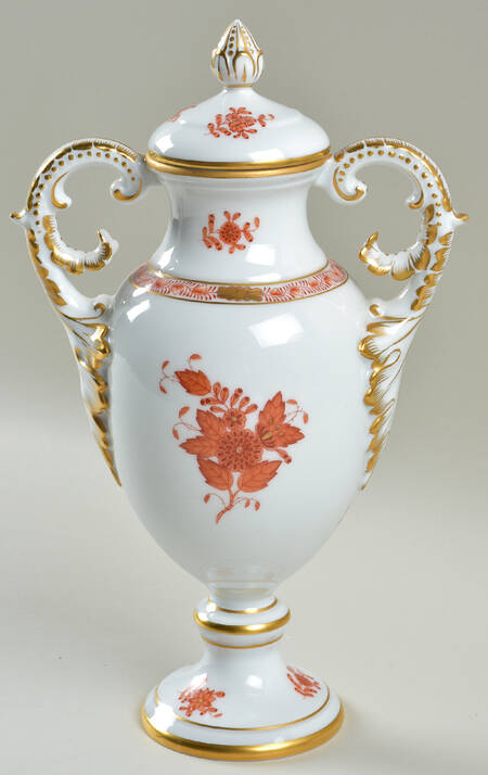 Chinese Bouquet Rust (AOG) Footed Urn with Lid by Herend