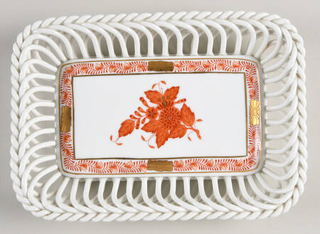 Chinese Bouquet Rust (AOG) 6" Rectangular Open Weave Basket by Herend