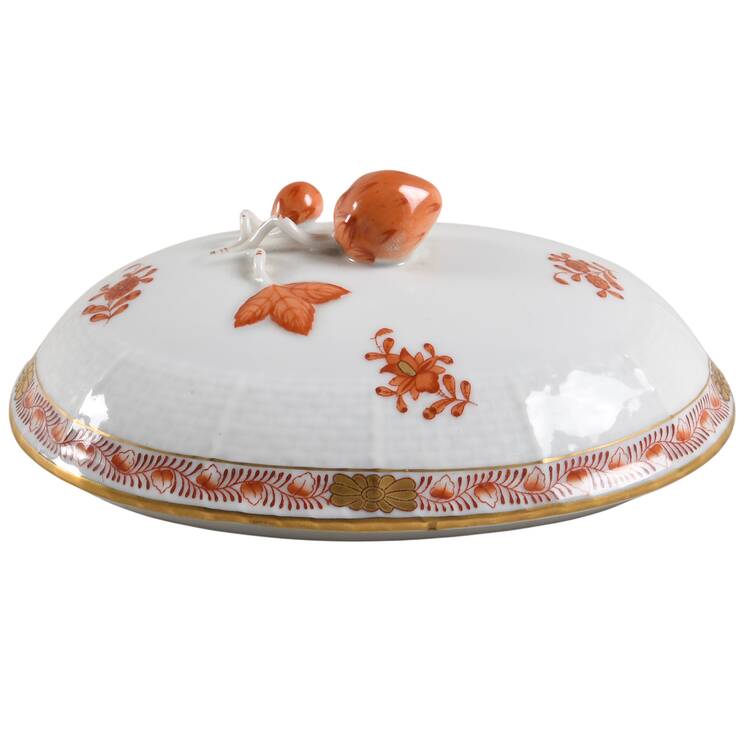 Chinese Bouquet Rust (AOG) Lid for Oval Candy Box by Herend