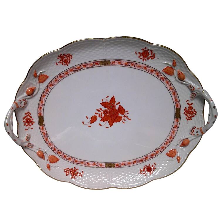 Chinese Bouquet Rust (AOG) 12" Oval Handled Tray
