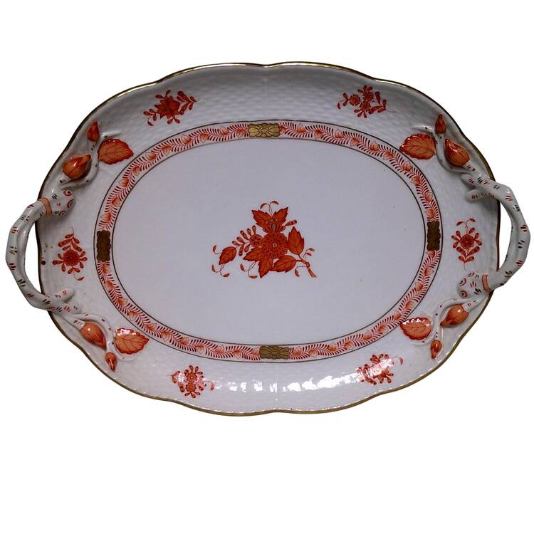 Chinese Bouquet Rust (AOG) 11" Oval Handled Tray