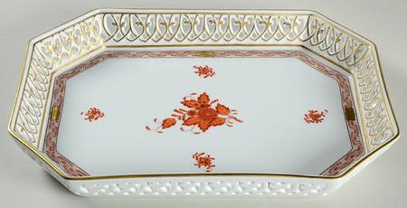 Chinese Bouquet Rust (AOG) 12" Oblong Pierced Tray