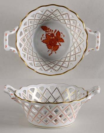 Chinese Bouquet Rust (AOG) Medium Open Weave Basket by Herend