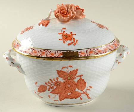 Chinese Bouquet Rust (AOG) 4" Oval Bon Bon & Lid