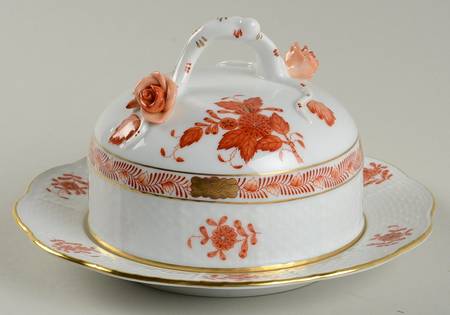 Chinese Bouquet Rust (AOG) Round Covered Butter by Herend