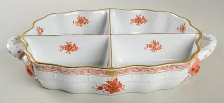 Chinese Bouquet Rust (AOG) 4 Part Handled Hors d'Oeuvre Dish