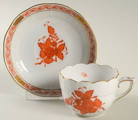 Chinese Bouquet Rust (AOG) Flat Demitasse Cup & Saucer Set