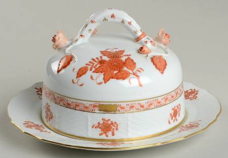 Chinese Bouquet Rust (AOG) Round Cheese Dish & Lid