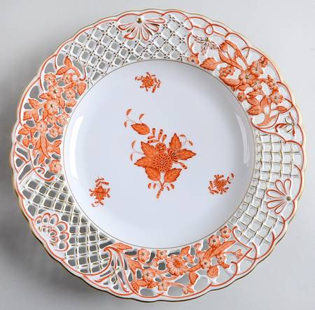 Chinese Bouquet Rust (AOG) 9" Pierced Plate by Herend