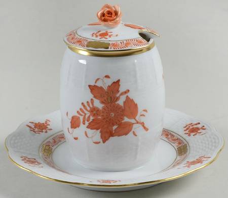 Chinese Bouquet Rust (AOG) Jam/Jelly & Lid w/Attached Underplate