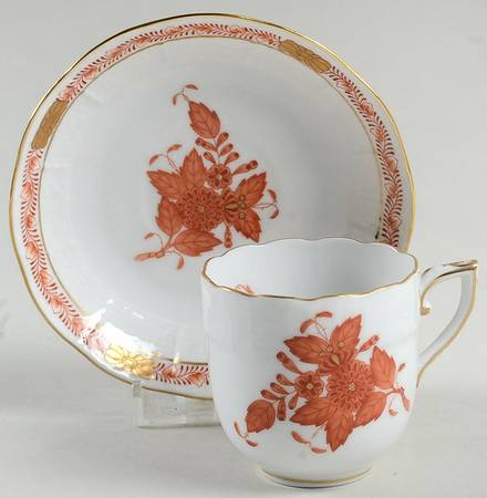 Chinese Bouquet Rust (AOG) Flat Demitasse Cup & Saucer Set