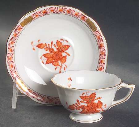 Chinese Bouquet Rust (AOG) Footed Demitasse Cup & Saucer Set
