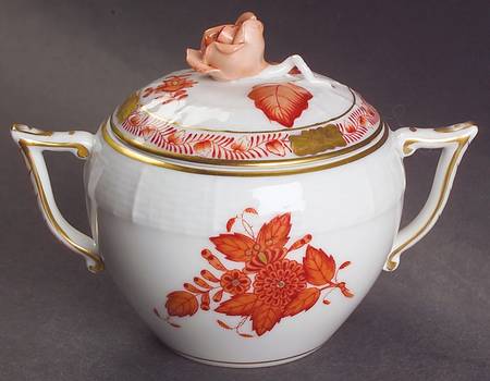 Chinese Bouquet Rust (AOG) Sugar Bowl & Lid by Herend