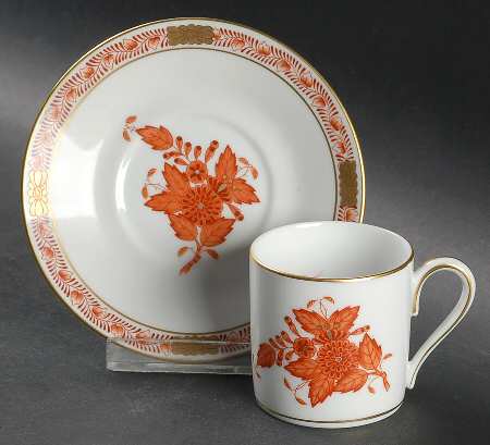 Chinese Bouquet Rust (AOG) Flat Demitasse Cup & Saucer Set