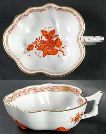 Chinese Bouquet Rust (AOG) Medium Leaf Dish by Herend