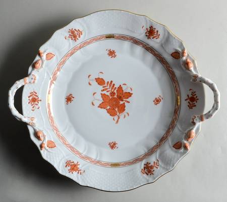 Chinese Bouquet Rust (AOG) 14" Handled Chop Plate (Round Platter)