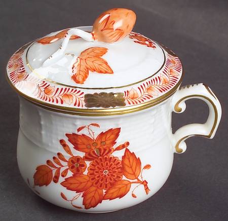 Chinese Bouquet Rust (AOG) 2 Pc Pot de Creme w/Lid & Base