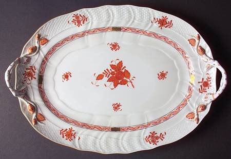Chinese Bouquet Rust (AOG) 15" Oval Handled Platter
