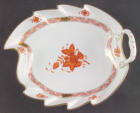 Chinese Bouquet Rust (AOG) 9" Leaf Dish by Herend