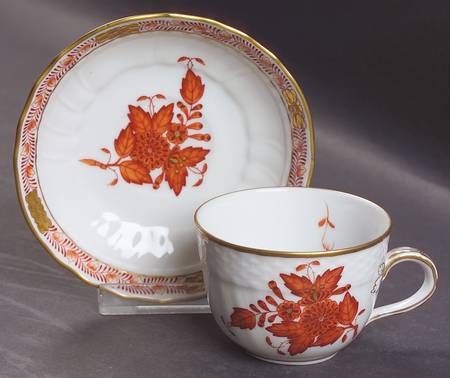 Chinese Bouquet Rust (AOG) Flat Demitasse Cup & Saucer Set by Herend