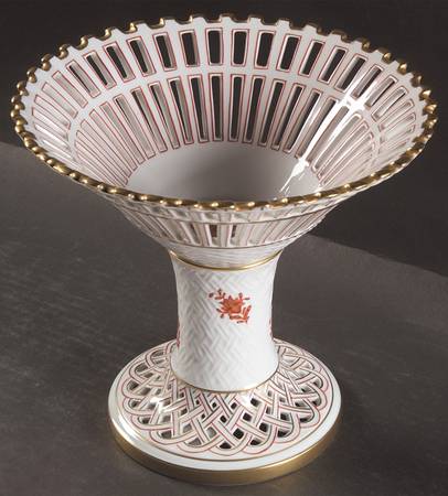 Chinese Bouquet Rust (AOG) 8" Compote with Pierced Foot and Bowl