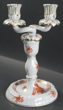 Chinese Bouquet Rust (AOG) Double Light Candlestick by Herend