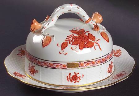 Chinese Bouquet Rust (AOG) Round Cheese Dish & Lid