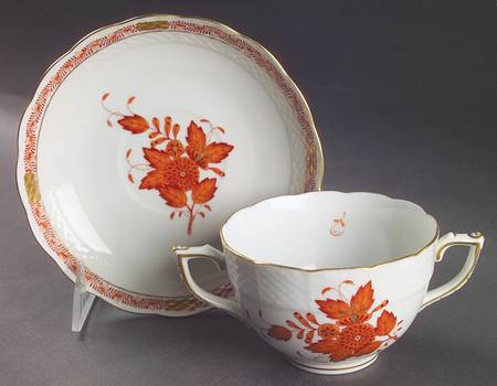 Chinese Bouquet Rust (AOG) Flat Bouillon Cup & Saucer