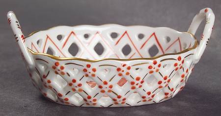 Chinese Bouquet Rust (AOG) Small-Handled Open Weave Basket by Herend