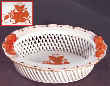 Chinese Bouquet Rust (AOG) 5" Open Weave Basket by Herend