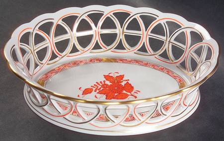 Chinese Bouquet Rust (AOG) 8" Oval Open Weave Basket by Herend