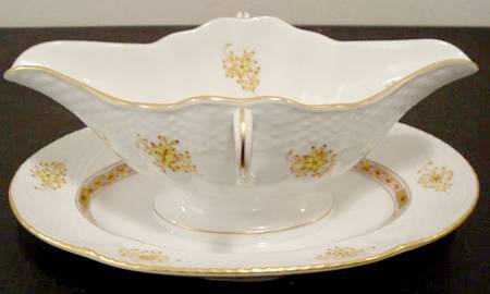 Chinese Bouquet Yellow (AJ) Gravy Boat with Attached Underplate