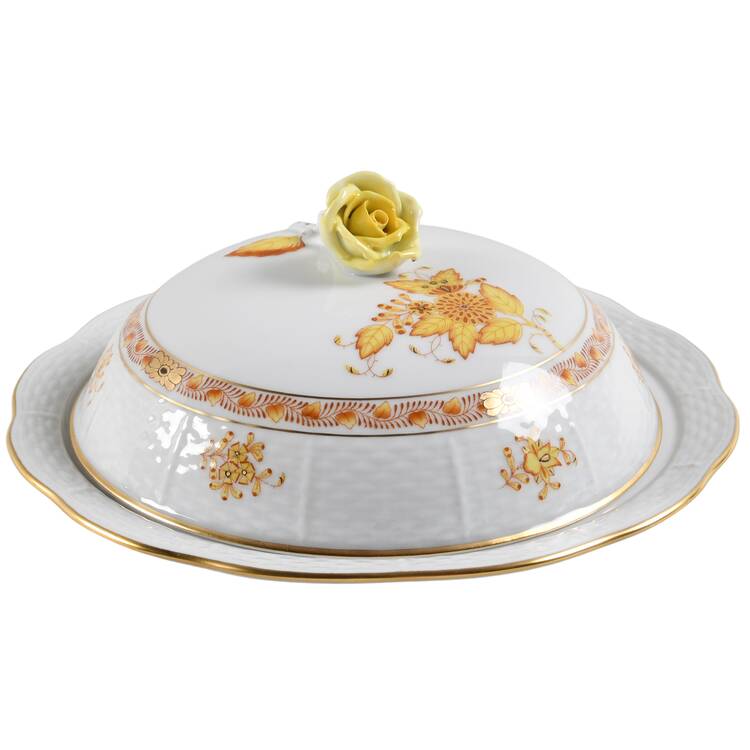 Chinese Bouquet Yellow (AJ) Muffin Dish & Lid