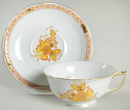 Chinese Bouquet Yellow (AJ) Footed Cup & Saucer Set