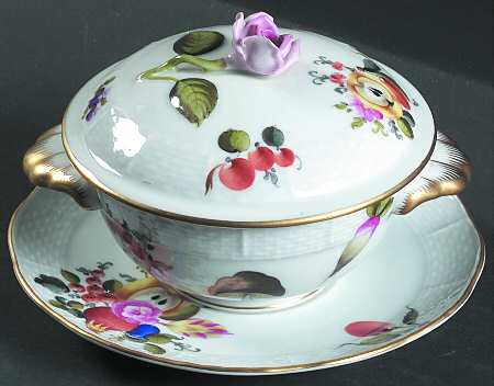 Fruits & Flowers (BFR) Cream Soup Bowl & Saucer Set with Lid