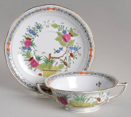 Indian Basket Muliticolor (FD) Footed Cream Soup Bowl & Saucer Set