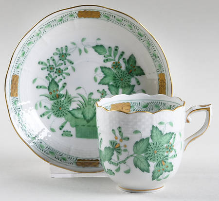 Indian Basket Green (FV) Flat Demitasse Cup & Saucer Set