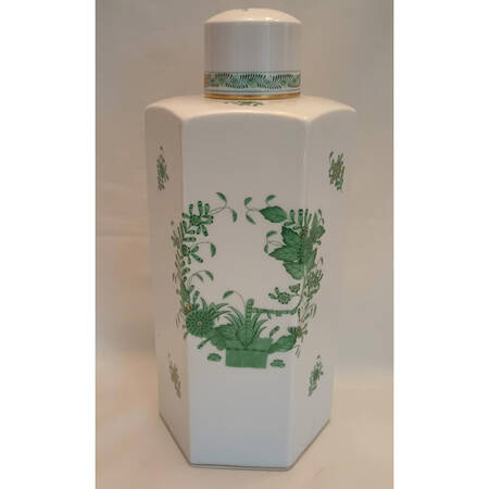 Indian Basket Green (FV) Hexagonal Vase with Lid