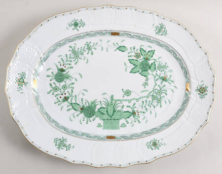 Indian Basket Green (FV) 16" Oval Serving Platter