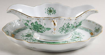 Indian Basket Green (FV) Gravy Boat & Underplate
