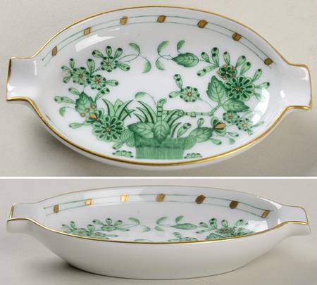 Indian Basket Green (FV) 3" Oval Ashtray with Lips
