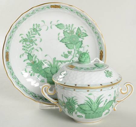 Indian Basket Green (FV) Saucer for Cream Soup Bowl & Lid