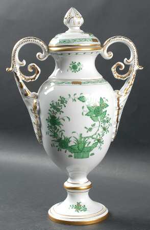 Indian Basket Green (FV) 12" Footed Covered Vase