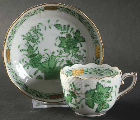 Indian Basket Green (FV) Flat Demitasse Cup & Saucer Set